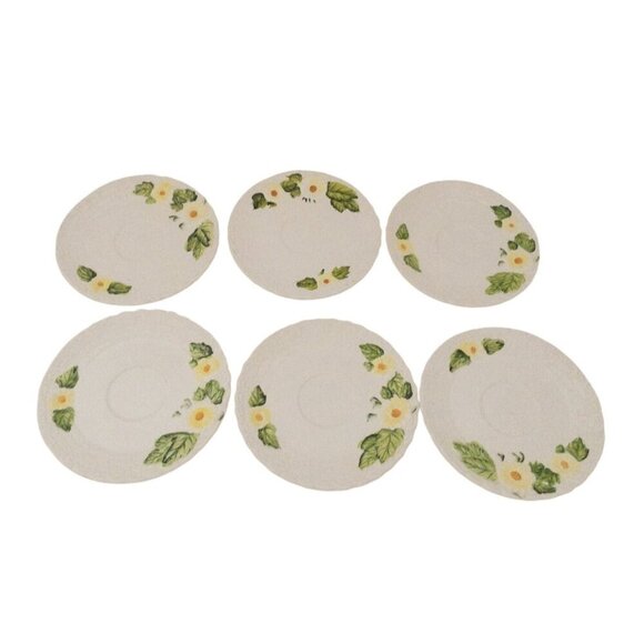 Lefton Set Of 6 Vintage Ceramic Floral-Embossed Saucer Plates - Picture 1 of 12